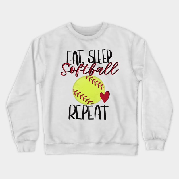 Eat, Sleep, Softball Repeat Design Crewneck Sweatshirt by Sheila’s Studio